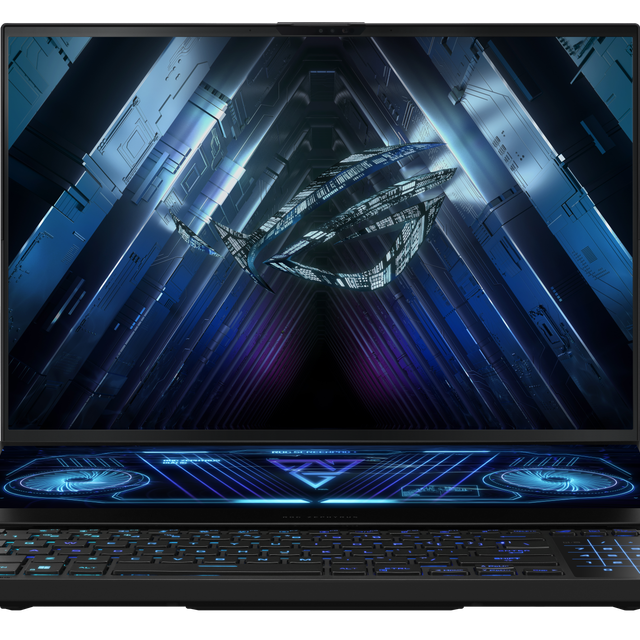 Rog Zephyrus Duo 16 Front View With Rog Fearless Eye Logo on Screen